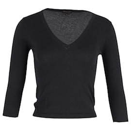 Mulberry-Mulberry V-Neck 3/4 Sleeve Top in Black Cotton-Black
