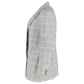 Sandro-Sandro Paris Beyane Checked lined-Breasted Blazer in Gray Cotton-Grey
