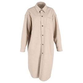 Autre Marque-Das Frankie Shop Midi-Hemdkleid aus beiger Wolle-Beige