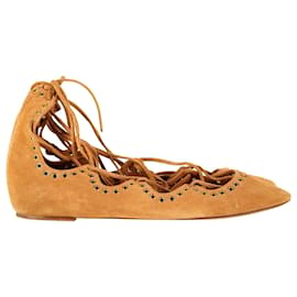 Isabel Marant-Isabel Marant Lace Up Ballet Flats in Camel Suede-Yellow,Camel