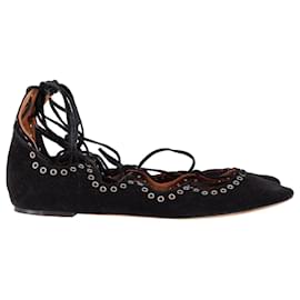 Isabel Marant-Isabel Marant Lace Up Ballet Flats in Black Suede -Black