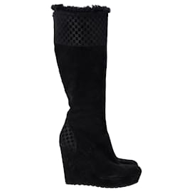 Gucci-Gucci Microguccissima Knee Boots in Black Suede-Black
