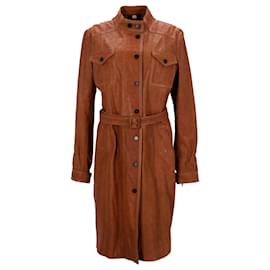 Burberry-Trench Burberry in pelle marrone-Marrone