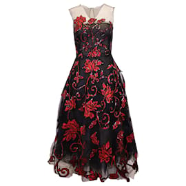 Oscar de la Renta-Oscar de la Renta Sequined Floral Dress in Black Cotton-Black