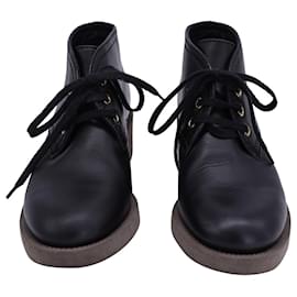 Chanel-Chanel CC Lace-Up Ankle Boots in Black Leather-Black