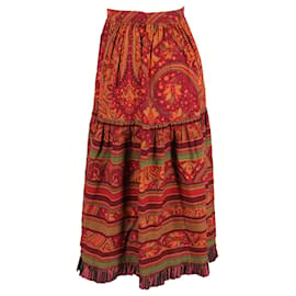 Saint Laurent-Saint Laurent Paisley-Print Ruffled Midi Skirt in Multicolor Cotton-Other,Python print