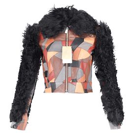 Jaqueta Michael Kors Cropped Patchwork Shearling em Couro Multicolor Outro Impressão em python