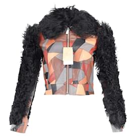 Michael Kors Cropped Patchwork Shearling Jacket in Multicolor Leather Other Python print