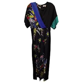 Diane Von Furstenberg-Diane Von Furstenberg Floral Short Sleeve Jumpsuit in Black Silk-Black