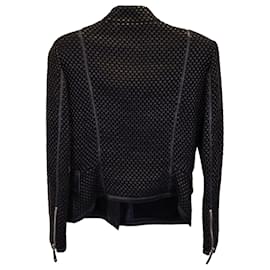 Giorgio Armani-Giorgio Armani Woven Asymmetric Zip Jacket in Black Lambskin Leather-Black