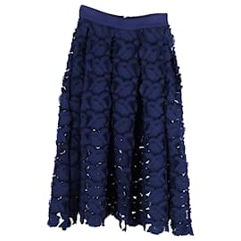 Maje-Maje High-Waist Midi Skirt in Navy Blue Polyester Lace-Navy blue