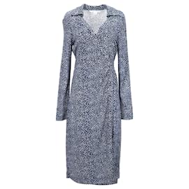 Diane Von Furstenberg-Diane Von Furstenberg Cybil Peacock Print Wrap Dress in Blue Silk-Other