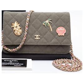 Chanel-Chanel 17C Paris-Cuba Charms Military Green Canvas WOC Clutch Bag Wallet on Chain-Multiple colors,Dark green,Gold hardware