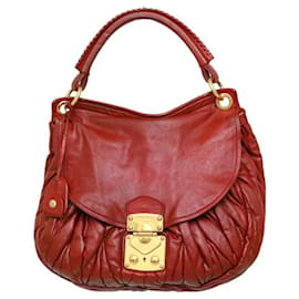Miu Miu-Miu Miu Coffer Matelassé nappa leather handbag single top handle gold hardware-Red
