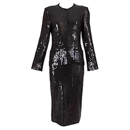 Chanel-RARE Chanel Karl Lagerfelds 1st RTW collection Black Sequin Jacket and Skirt Suit FR 42-Black