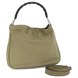 Gucci-GUCCI Bamboo Shoulder Bag Nylon 2way Beige 001 1577 3754 auth 58189-Beige