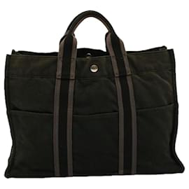 Hermès-HERMES cabas MM Tote Bag Toile Noir Auth bs9093-Noir