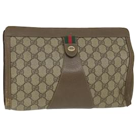 Gucci-GUCCI GG Supreme Web Sherry Line Clutch Bag Beige Rot 89 01 033 Auth th4233-Rot,Beige