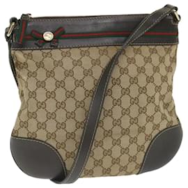 Gucci-GUCCI GG Canvas Web Sherry Line Shoulder Bag Beige Red Green 257065 auth 58041-Red,Beige,Green