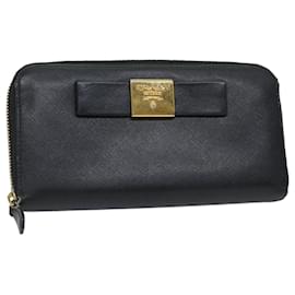 Prada-PRADA Long Wallet Safiano leather Black Auth 57079-Black
