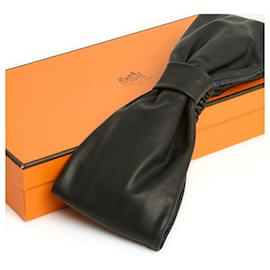 Hermès-Dunkelgraues Lederstirnband in Box-Grau