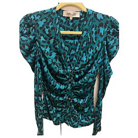 Diane Von Furstenberg Gladys Leopard Print Mesh Top Blue Blue