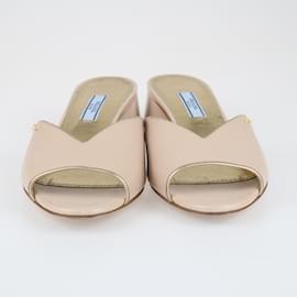 Prada-Beige Logo Detail Block Heel Slide Sandals-Beige