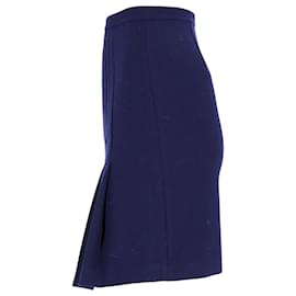 Diane Von Furstenberg-Diane Von Furstenberg Pleated-Back Knee-Length Skirt in Navy Blue Polyester-Blue,Navy blue