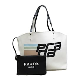 Prada-Logo Printed Canvas Tote Bag 1BG218-White