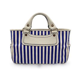 Céline Blue White Striped Canvas Boogie Bag Satchel Tote Handbag Blue