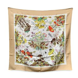 Gucci-Foulard en soie florale beige vintage Champignons Funghi 1967 Accornero-Beige