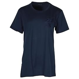 Balmain-Balmain T-Shirt mit besticktem Motiv aus marineblauer Baumwolle-Blau