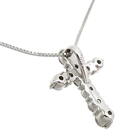 & Other Stories-Platinum Diamond Cross Necklace-Silvery
