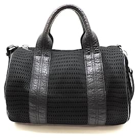 Alexander Wang-Leather & Fabric Crochet Rocco Bag-Black