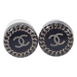 Chanel-Orecchini a bottone a catena rotonda CC-Nero