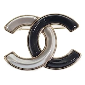 Chanel-Broche CC de doble tono-Negro