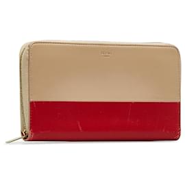 Céline-Cartera larga con cremallera bicolor de cuero marrón Celine-Castaño,Beige