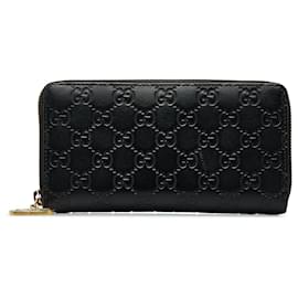 Gucci-Gucci Black Guccissima Leather Zip Around Wallet-Black