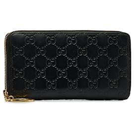 Gucci-Gucci Black Guccissima Leather Zip Around Wallet-Black