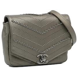 Chanel-Chanel Gray Mini Embellished Calfskin Chevron Square Envelop Flap-Grey