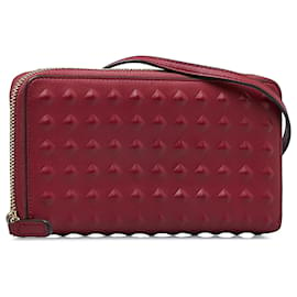 MCM-MCM Red Leather Zip Around Wallet on Strap-Red,Dark red