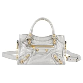 Balenciaga-Balenciaga Silver Mini Motocross City Giant 21 Satchel-Silvery