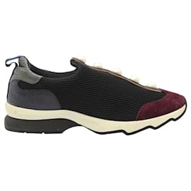 Fendi-Black & Burgundy Mesh Pearl Slip-On Sneakers-Black