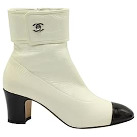 Chanel-Cream & Black Two Tone Ankle Boots-Other