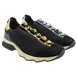 Fendi-Black Mixed Stud Sneakers-Black