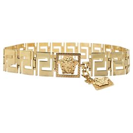 Versace Greca Goddess Gold Tone Metal Link Belt Golden Metallic