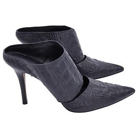 Alexander Wang Pointed-Toe Mules in Black Croc-Effect Leather Black