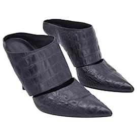 Alexander Wang-Alexander Wang Pointed-Toe Mules in Black Croc-Effect Leather-Black