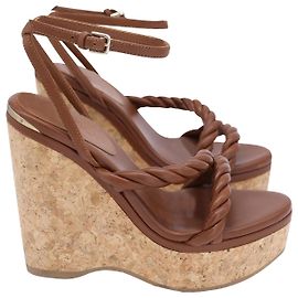 Jimmy Choo Sandálias Diosa Cunha em Couro Marrom Marrom
