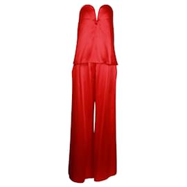 Autre Marque-MICHAEL LO SORDO Red Bustier Top and Wide Leg Pants Set-Red